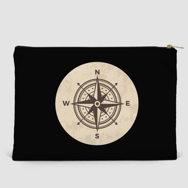 Vintage Designed Compass Designed Zipper Pouch Discount