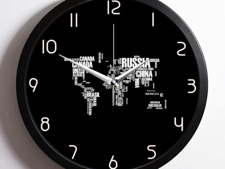 World Map (Text) Designed Wall Clocks For Sale