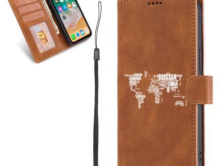 World Map (Text) Leather Samsung A Cases Online Hot Sale