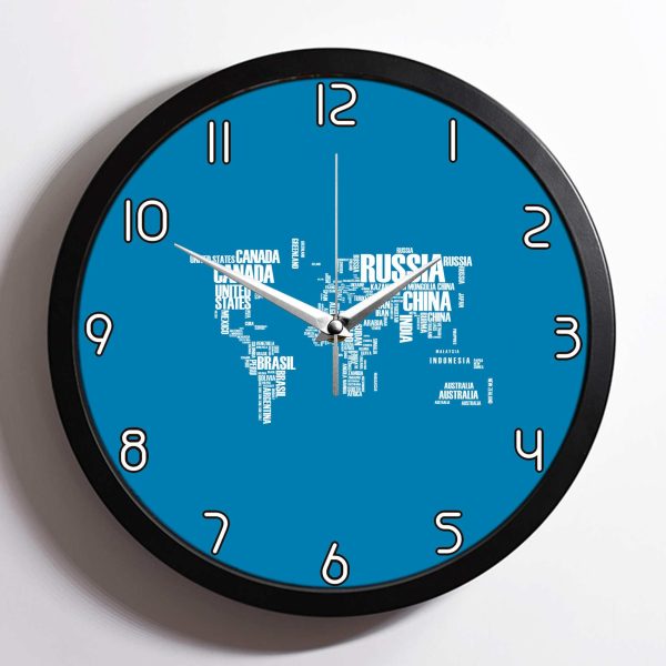 World Map (Text) Designed Wall Clocks For Sale