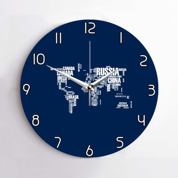 World Map (Text) Designed Wall Clocks For Sale