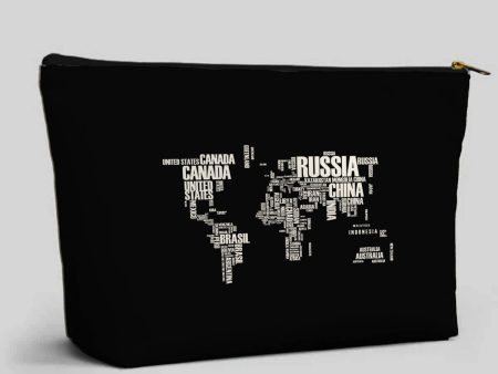 World Map (Text) Designed Zipper Pouch Sale