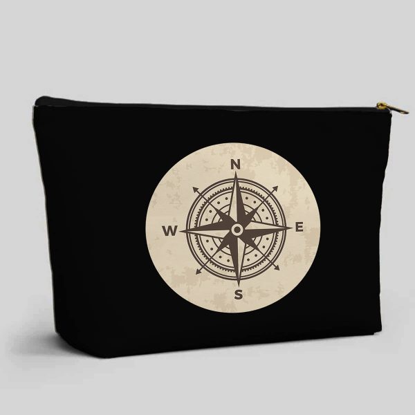 Vintage Designed Compass Designed Zipper Pouch Discount