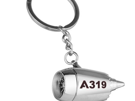 A319 Flat Text Designed Airplane Jet Engine Shaped Key Chain Fashion