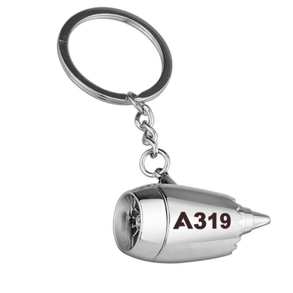 A319 Flat Text Designed Airplane Jet Engine Shaped Key Chain Fashion